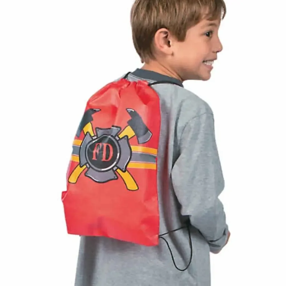 6 Firefighter Party Drawstring Bags